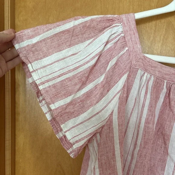 Banana Republic Stripe Textured‎ Peasant Top, Linen/Cotton, White/Pink Medium - Picture 3 of 8